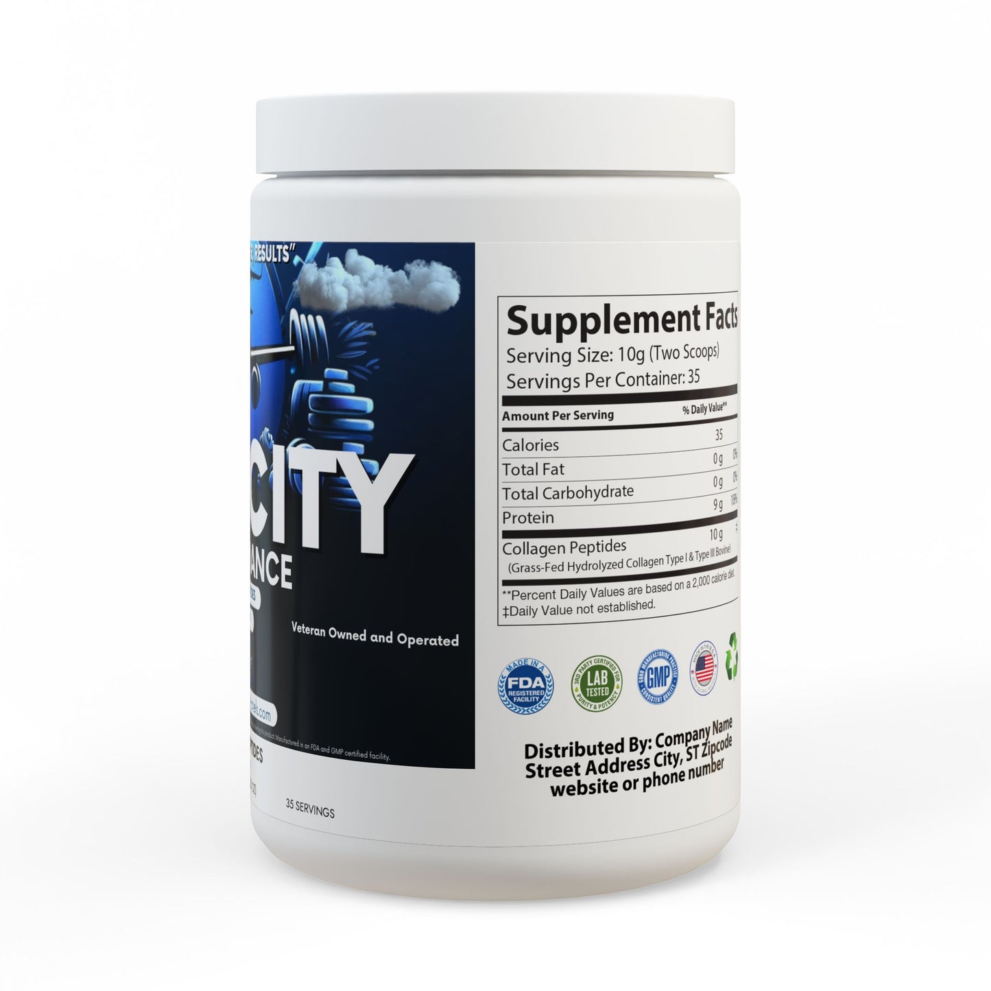 Velocity Performance Collagen Peptides Type I & III Supplement (350g, 12.3oz) by Dumbbells & Hotels