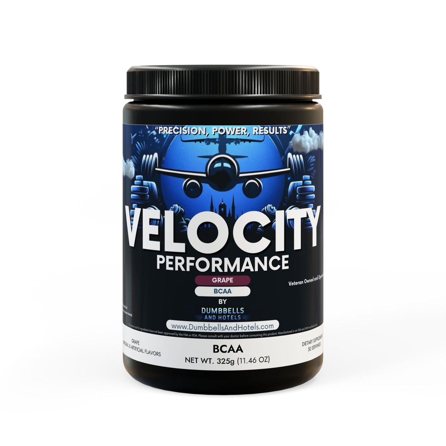 Velocity Performance BCAA Supplement, Grape (325g, 11.46oz, 50 servings) by Dumbbells & Hotels