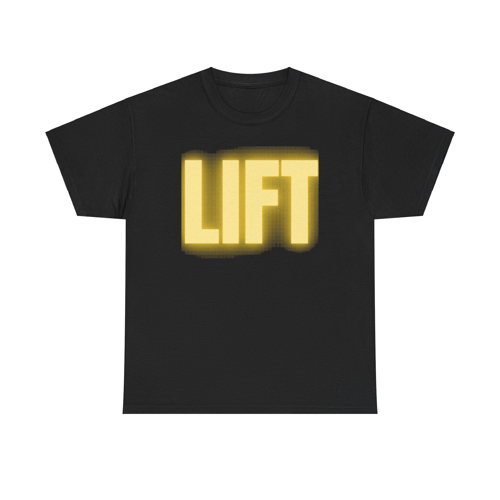 "Lift" Unisex Classic Tee Yellow Text Glow by Dumbbells and Hotels