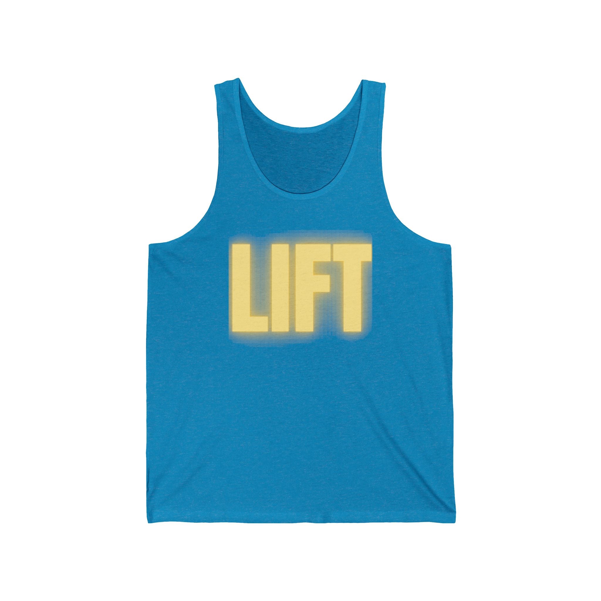 "Lift" Men's Tank Top Orange Text Glow by Dumbbells and Hotels