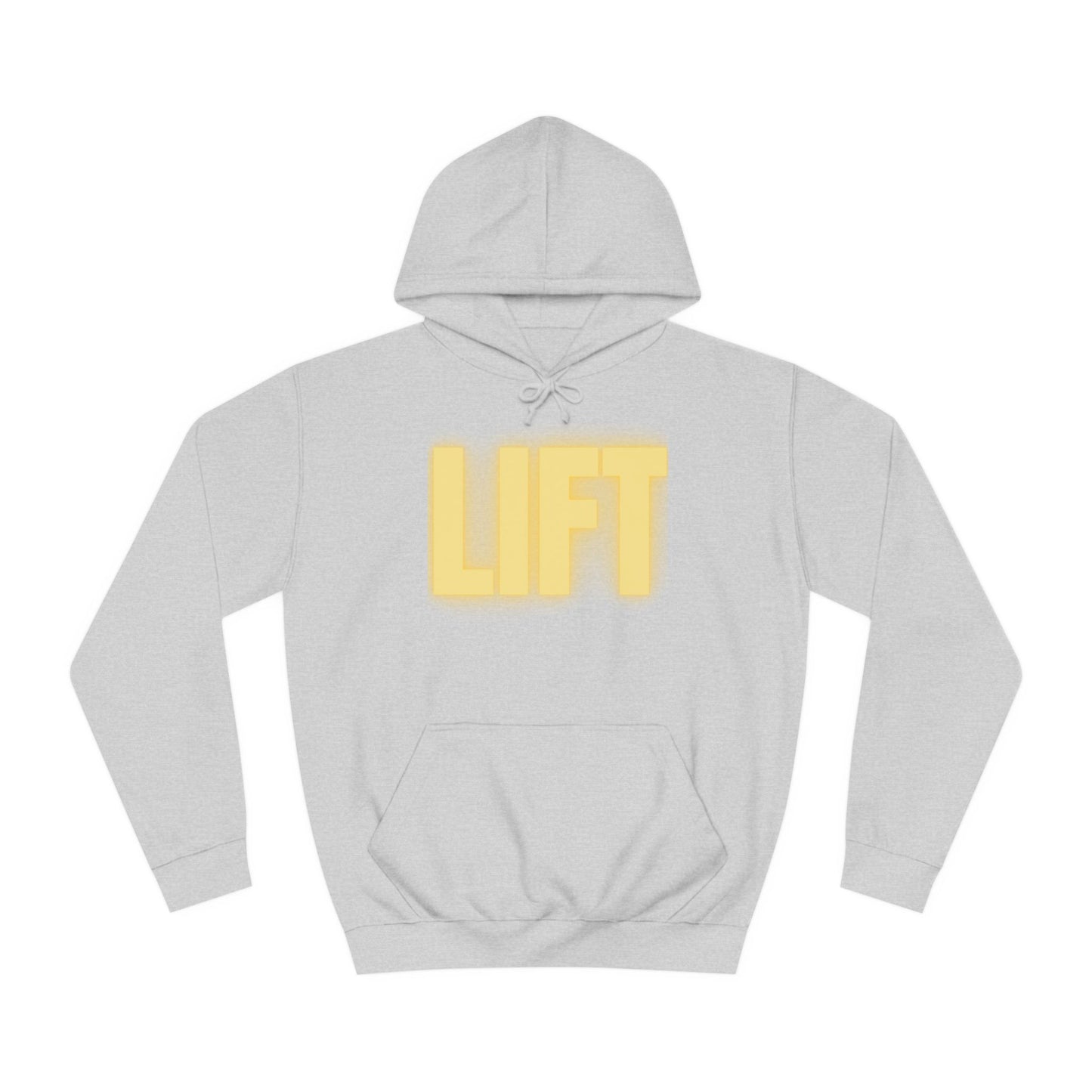 "Lift" Unisex Hoodie Yellow Text Glow by Dumbbells and Hotels