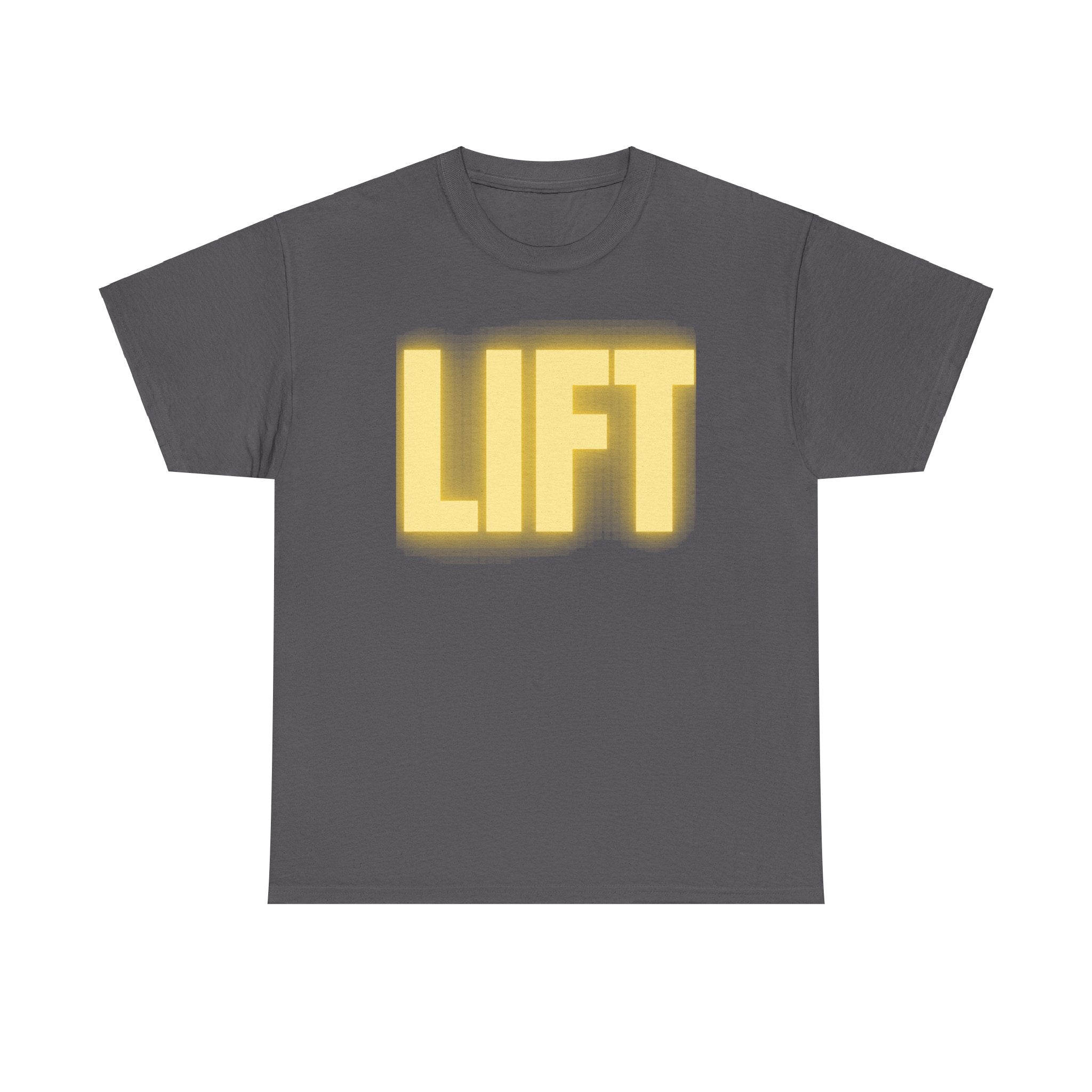 "Lift" Unisex Classic Tee Yellow Text Glow by Dumbbells and Hotels