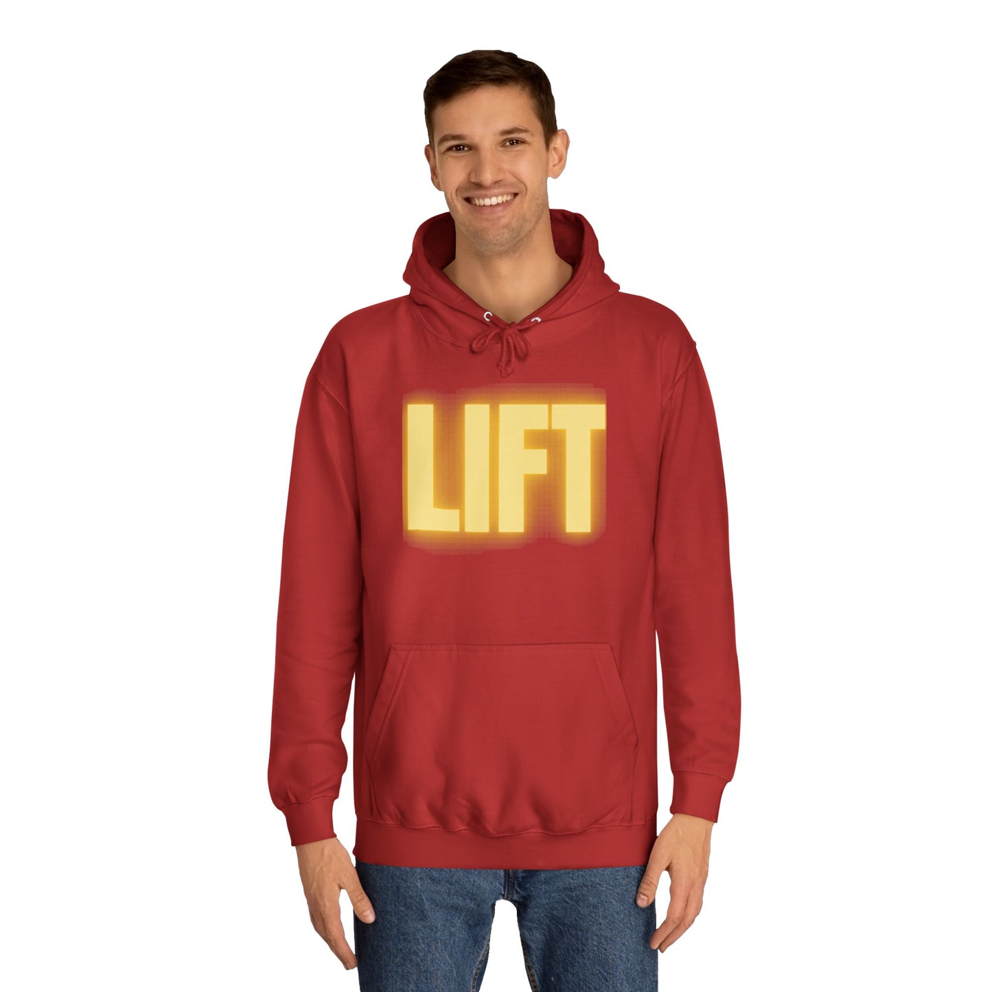 "Lift" Unisex Hoodie Yellow Text Glow by Dumbbells and Hotels