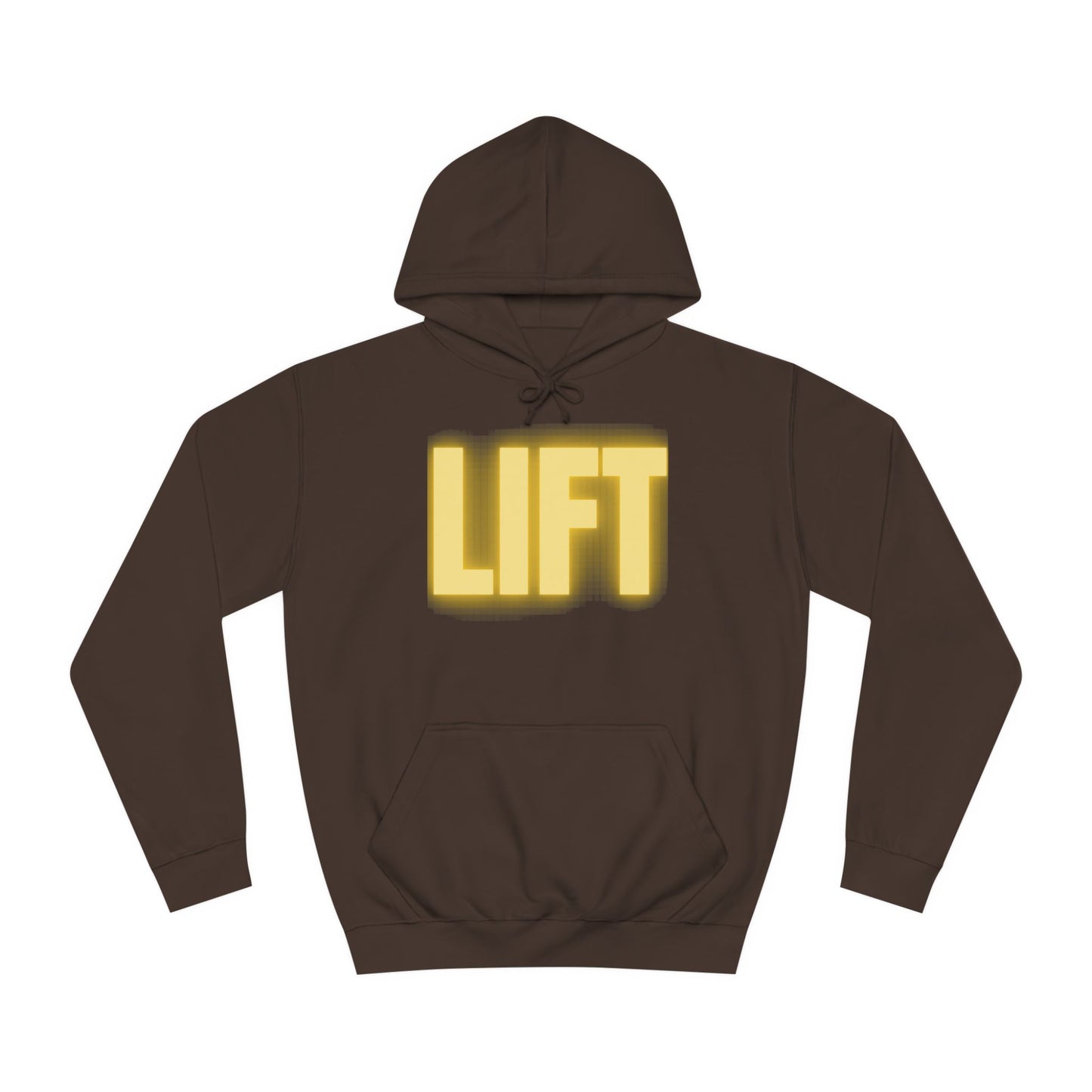 "Lift" Unisex Hoodie Yellow Text Glow by Dumbbells and Hotels