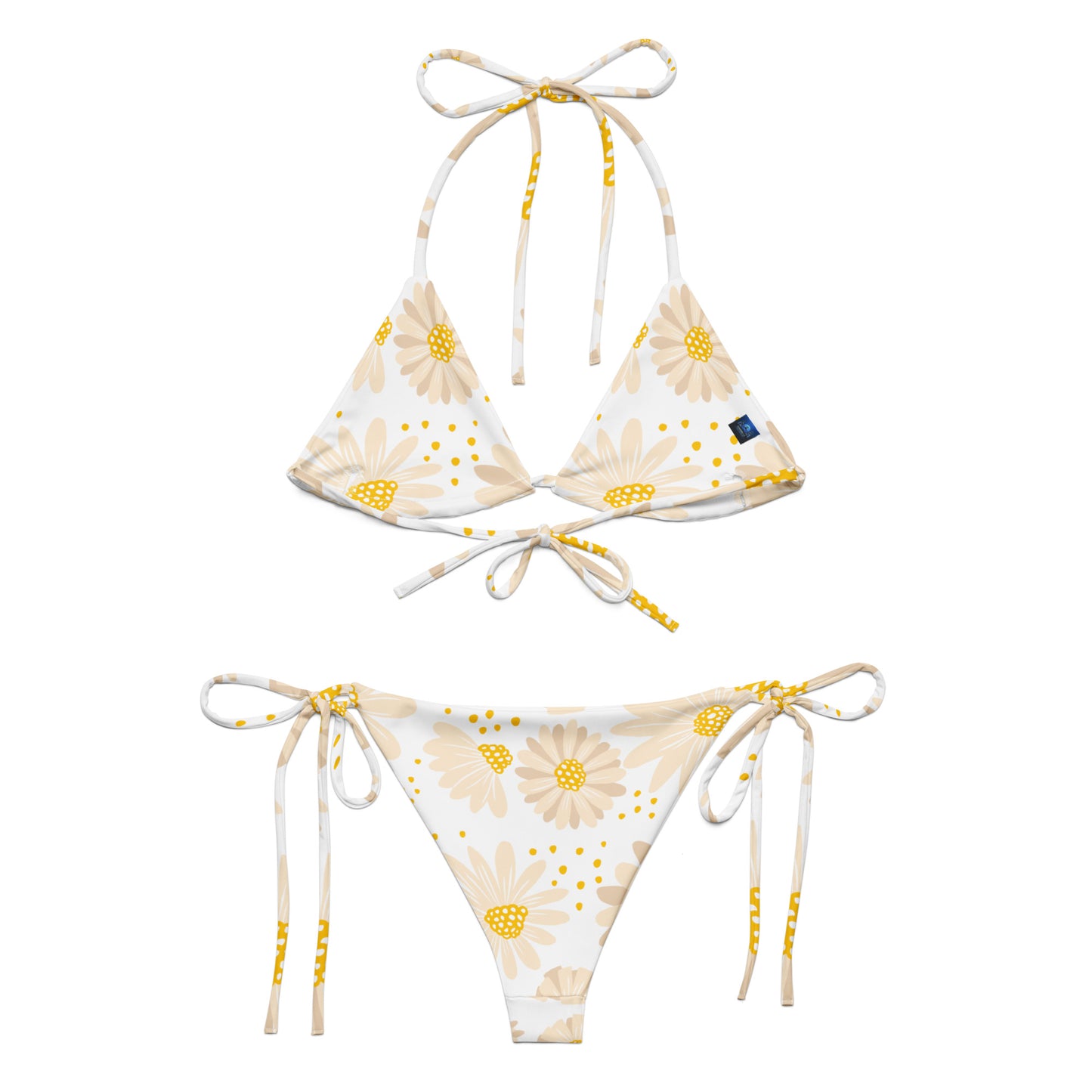 White with Daisies Pattern String Bikini by Dumbbells and Hotels