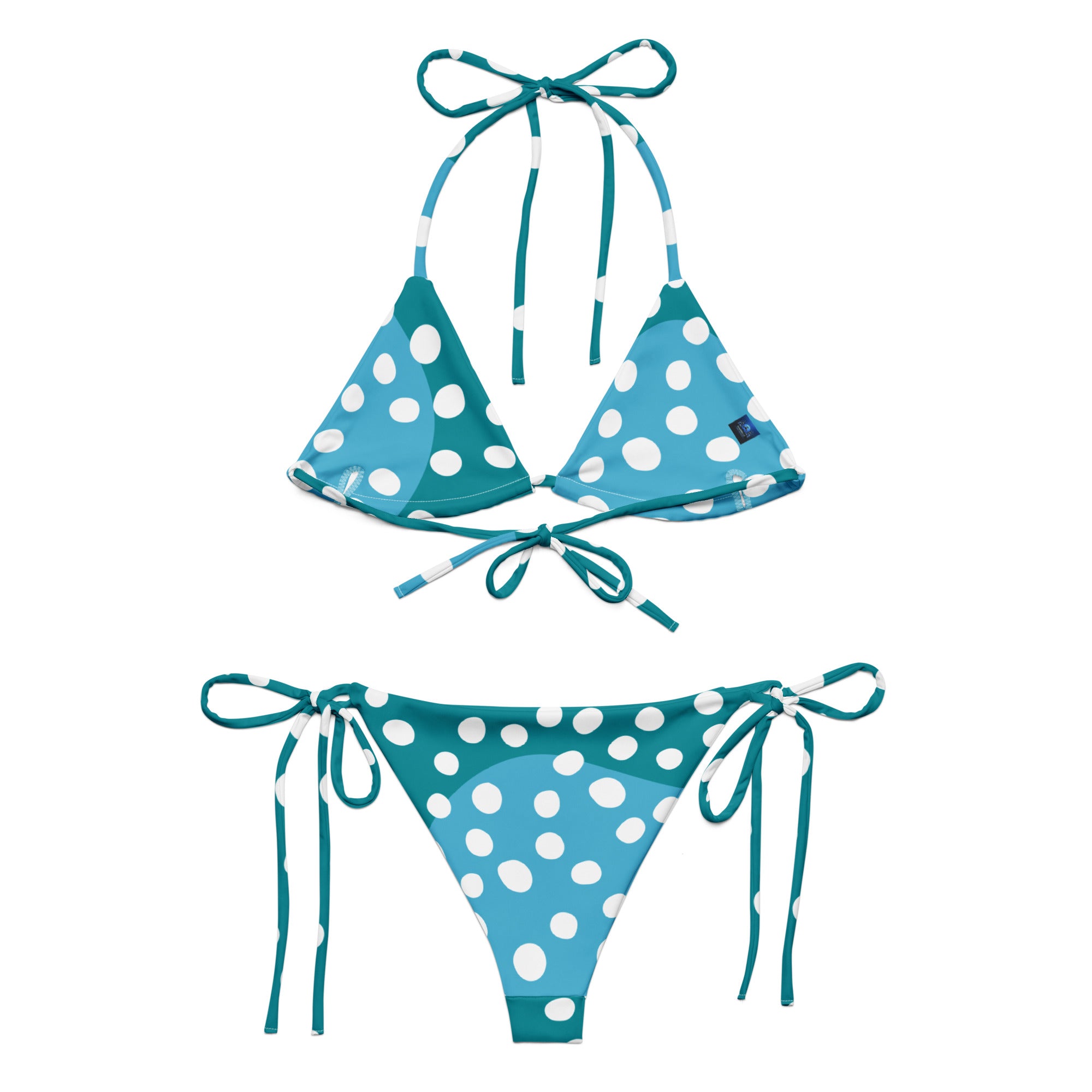 Turquoise with White Dots Pattern String Bikini by Dumbbells and Hotels