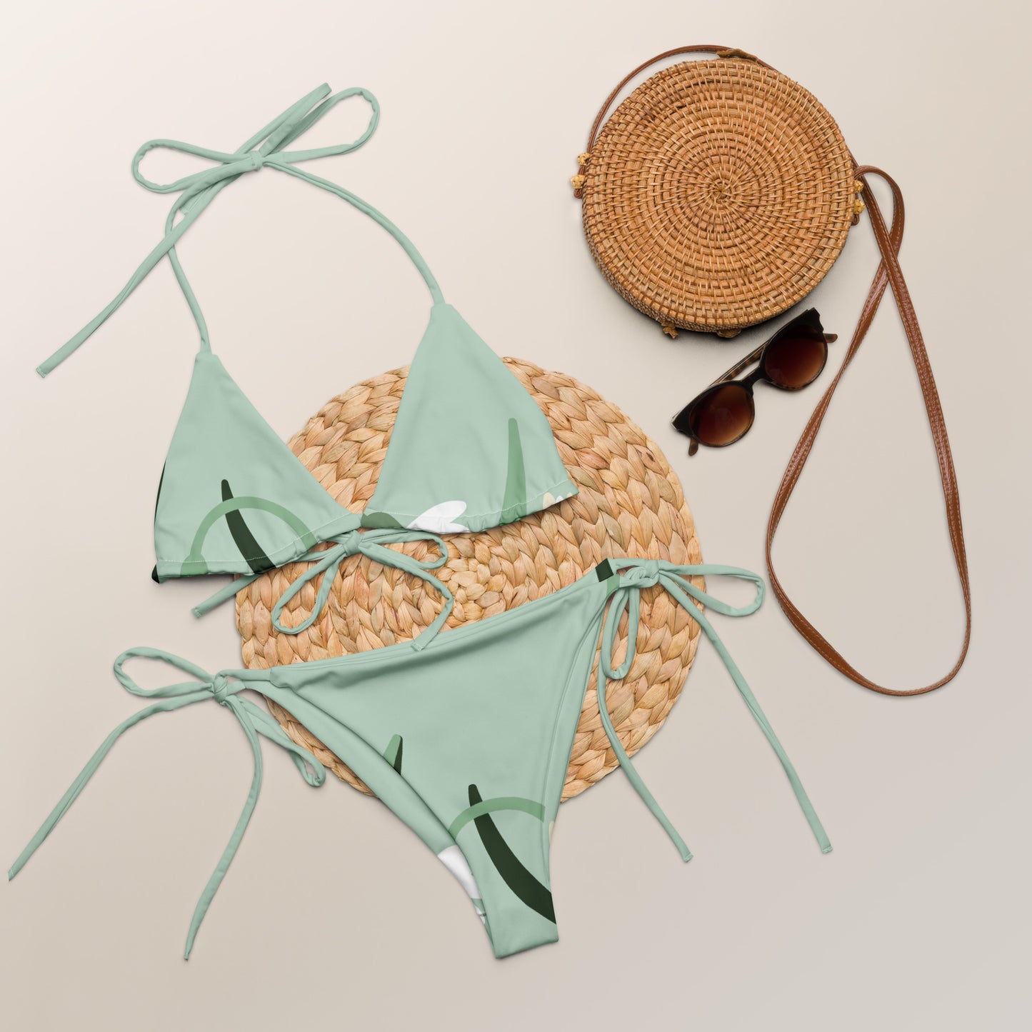 Green Leafy Pattern String Bikini by Dumbbells and Hotels