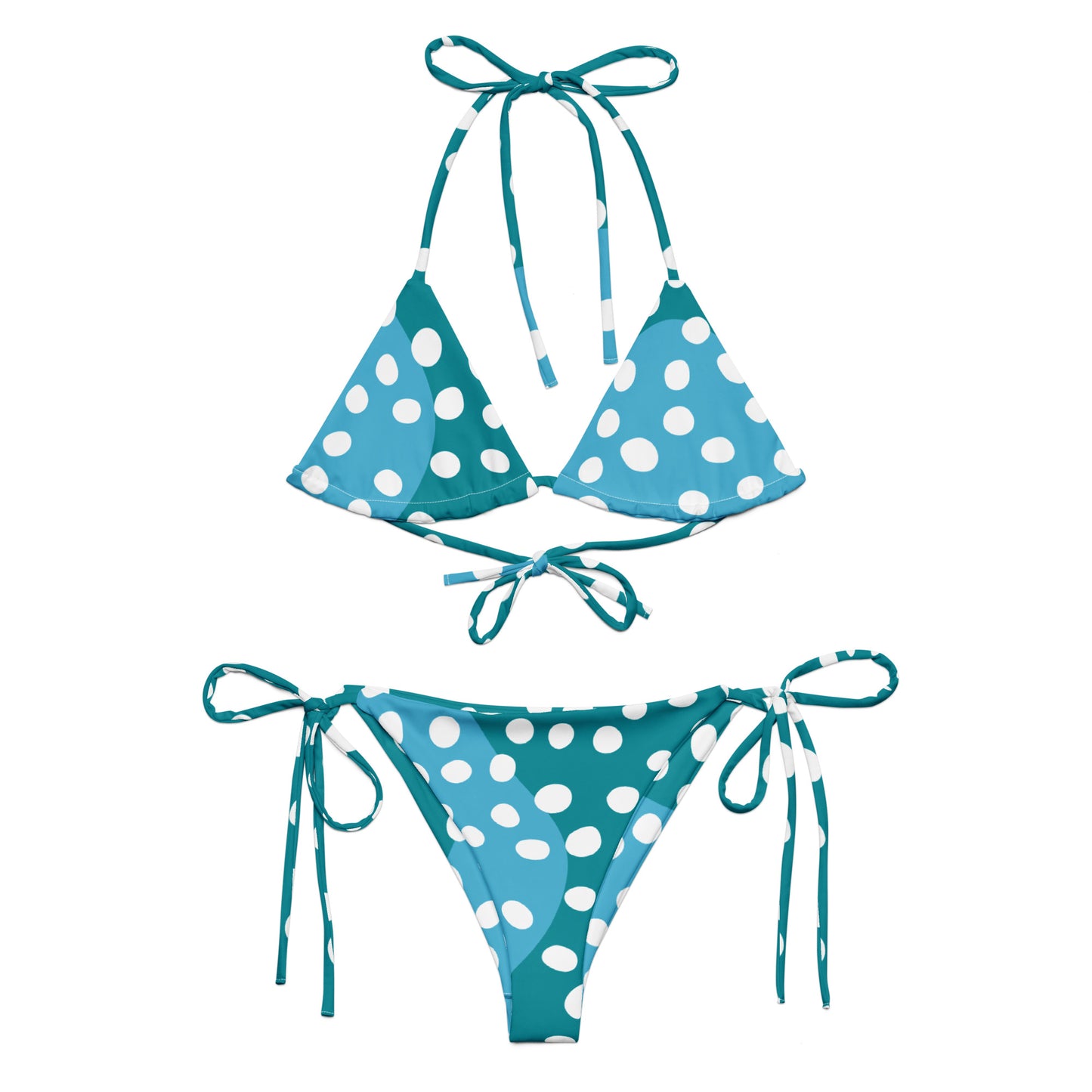 Turquoise with White Dots Pattern String Bikini by Dumbbells and Hotels