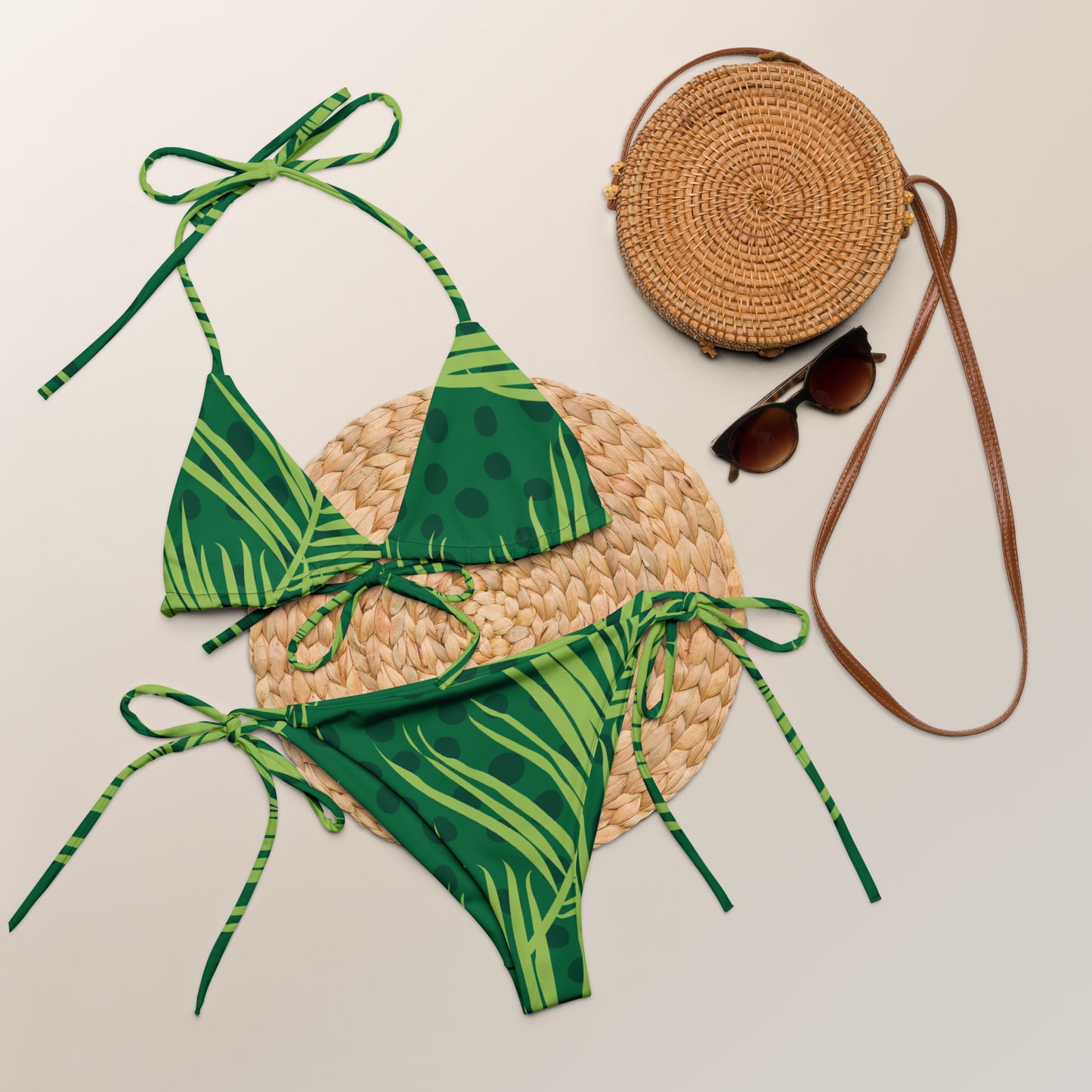 Dark & Light Green Splash Pattern String Bikini by Dumbbells and Hotels