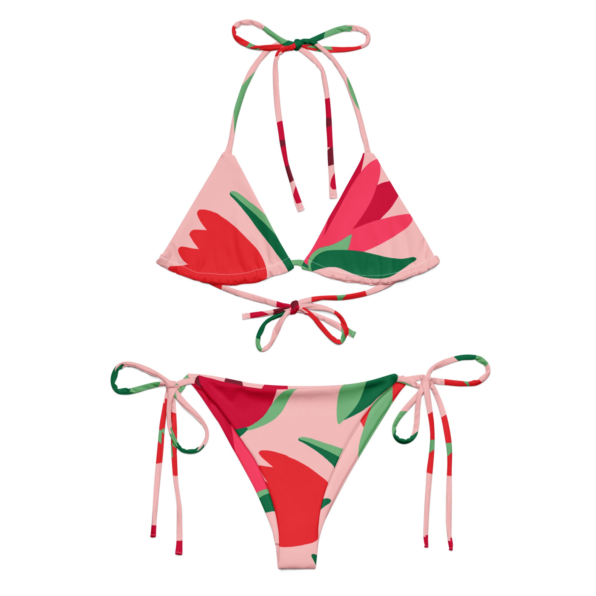 Pink Watermelon Type Pattern 2 String Bikini by Dumbbells and Hotels