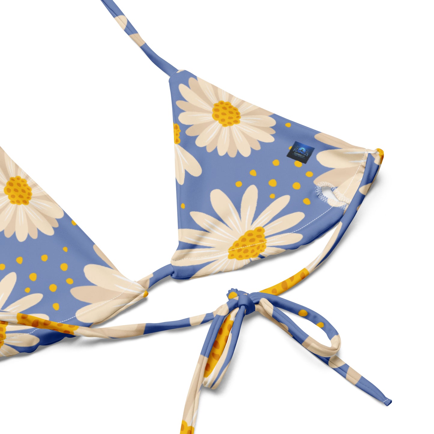 Blue with Daisies Pattern String Bikini by Dumbbells and Hotels