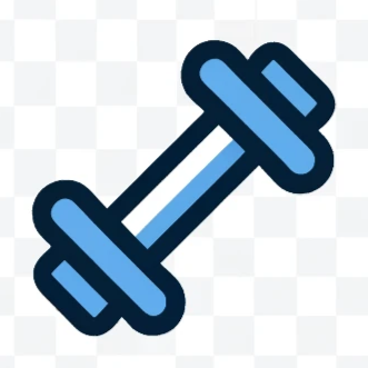 Blue dumbbell icon representing exercise workout plans using dumbbells for traveling professionals.