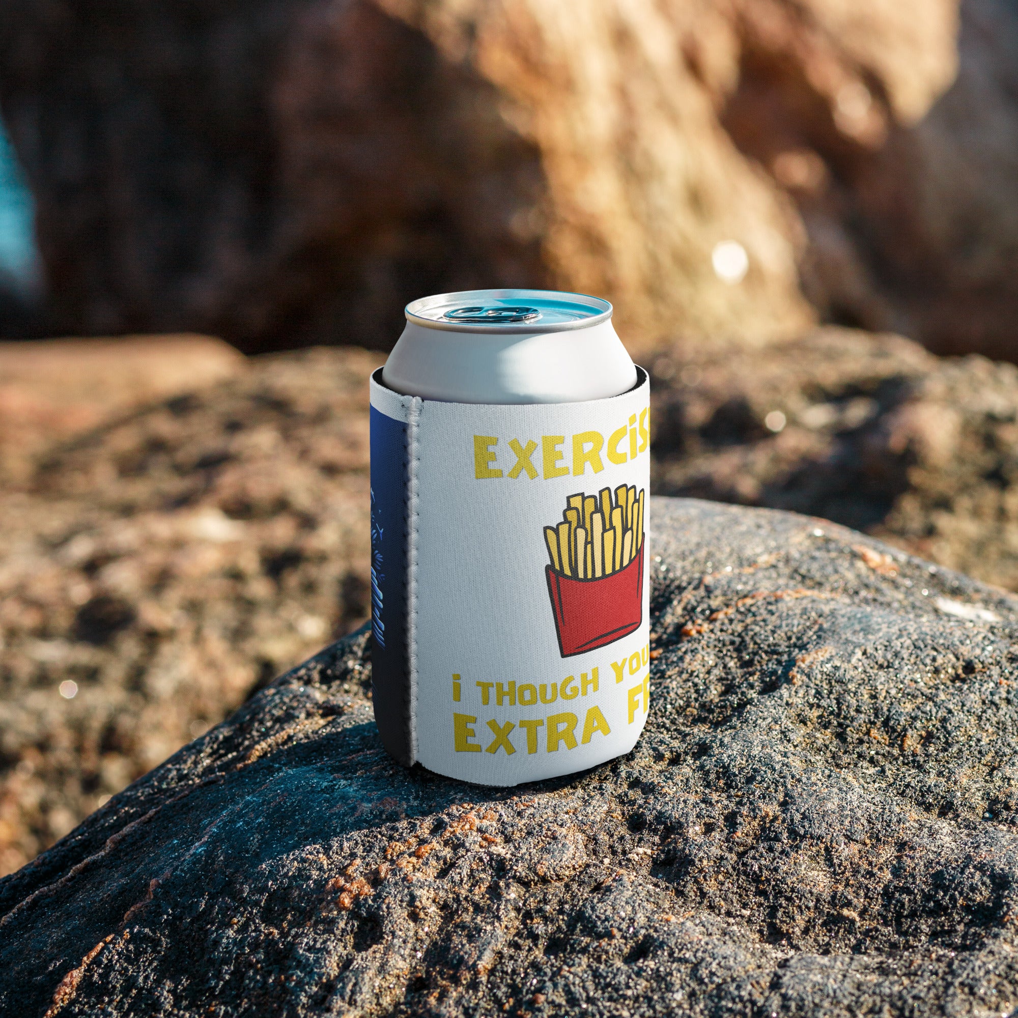 Extra Fries Can Koozies by Dumbbells and Hotels