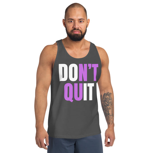 "Don't Quit" Men's Tank Top White & Purple Text by Dumbbells and Hotels