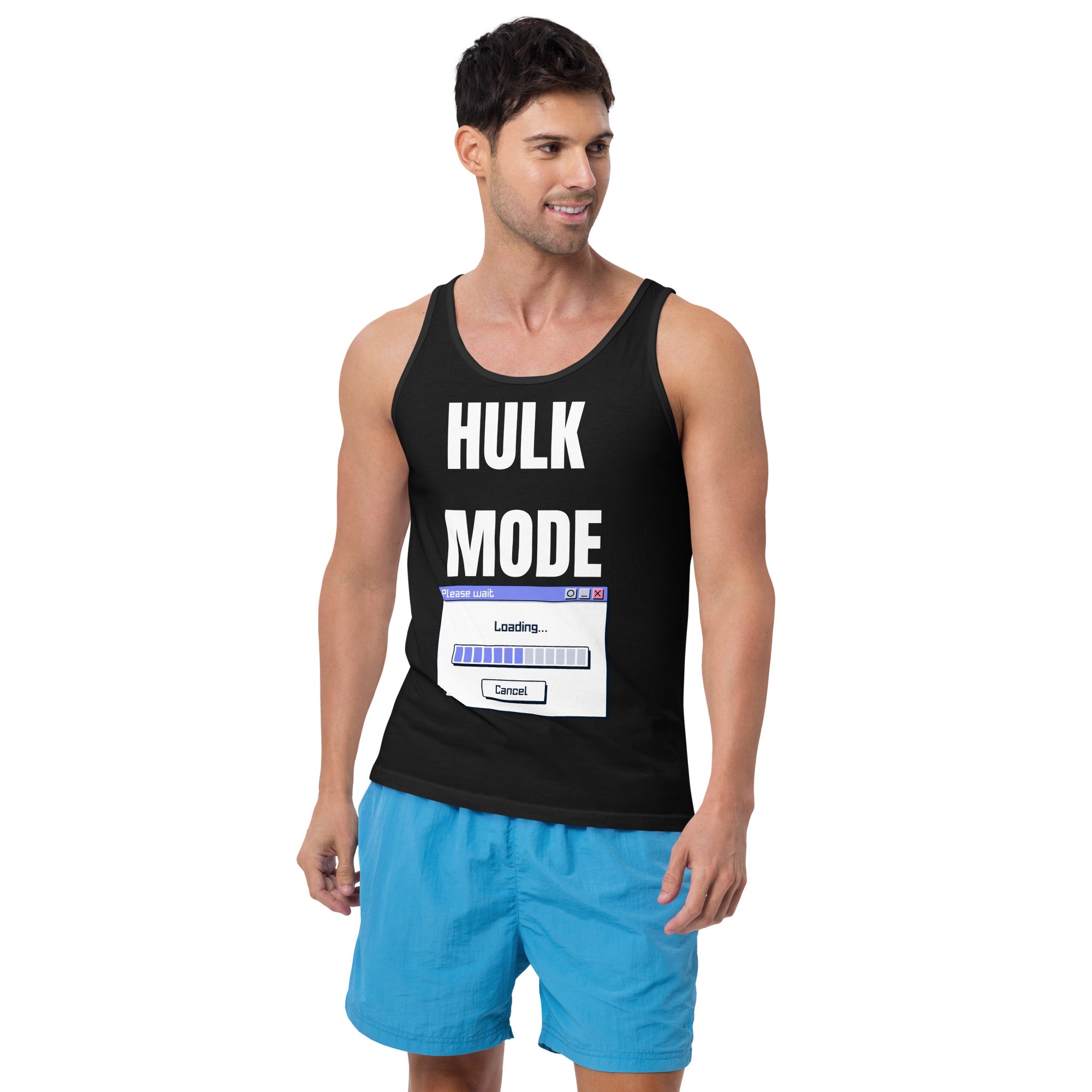 "Hulk Mode" Men's Tank Top White Text PC Loading by Dumbbells and Hotels