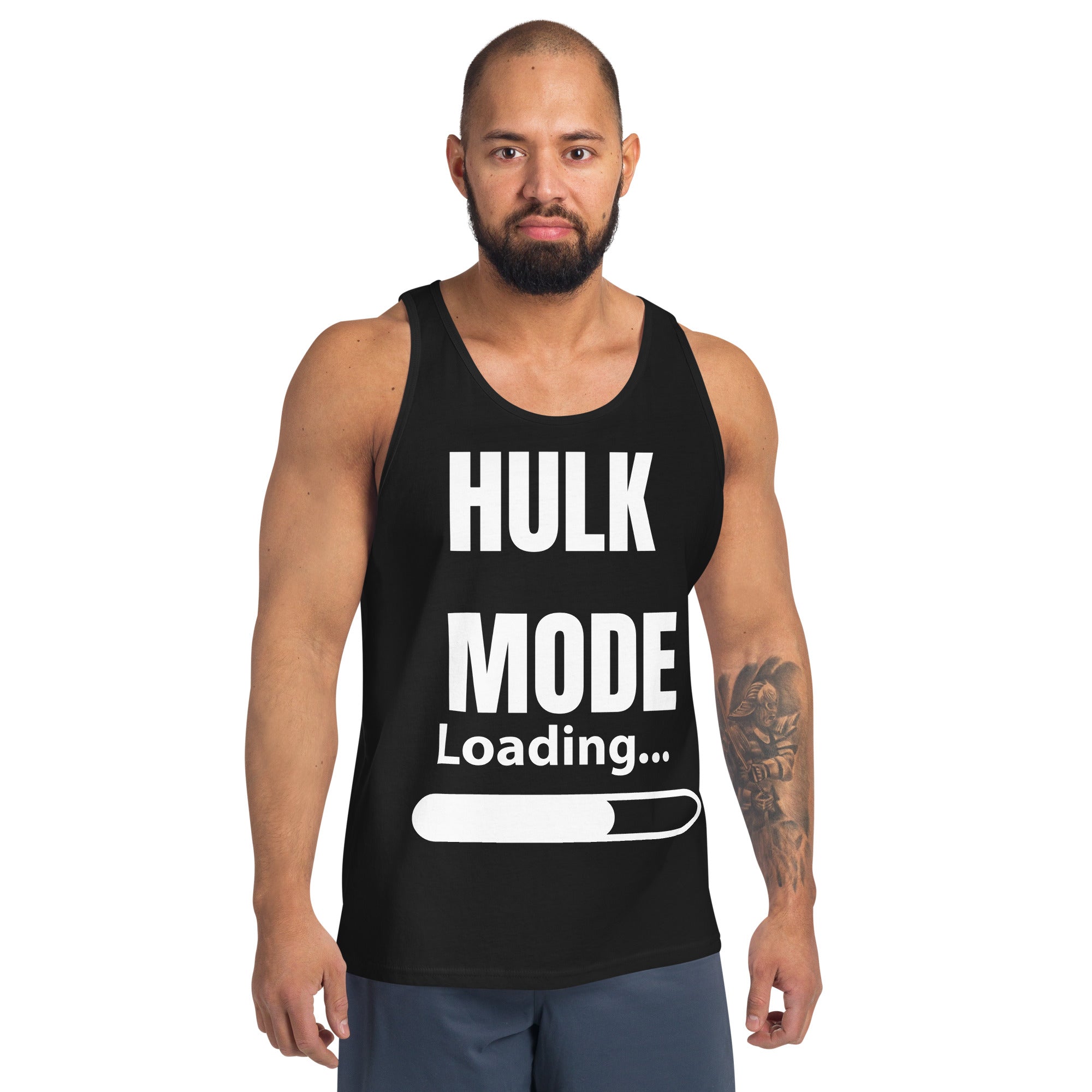 "Hulk Mode" Men's Tank Top White Text White Loading by Dumbbells and Hotels