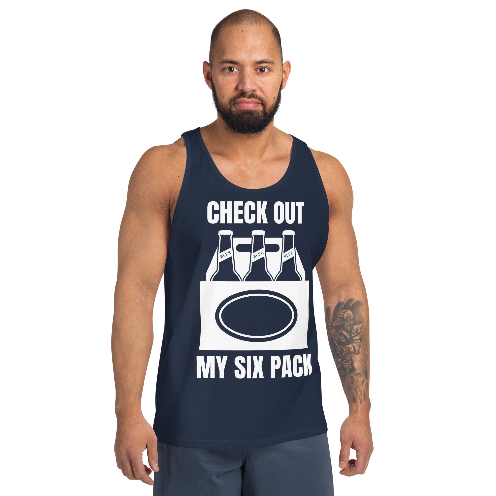 "Check Out my Six Pack" Beer Men's Tank Top by Dumbbells and Hotels