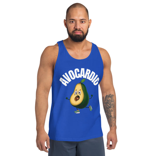 "Avocardio" Men's Tank Top White Text Avocado by Dumbbells and Hotels