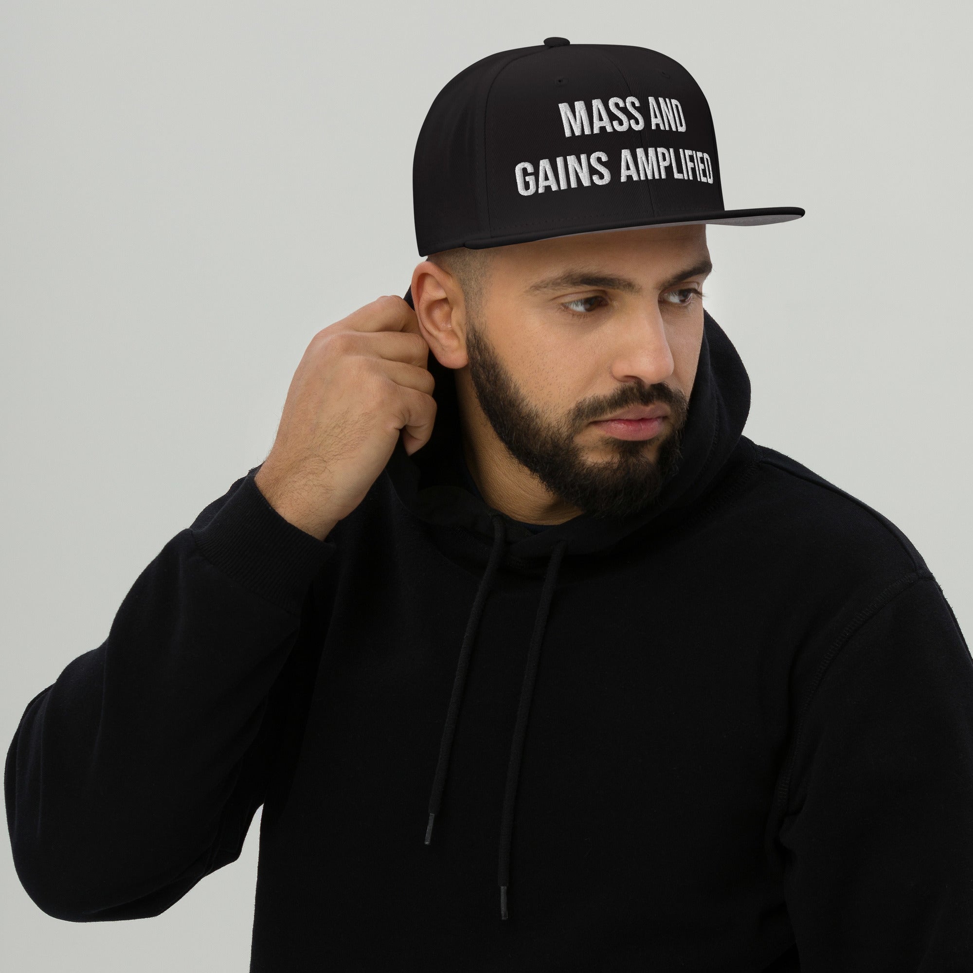 Mass And Gains Amplified MAGA Snapback Hat by Dumbbells and Hotels