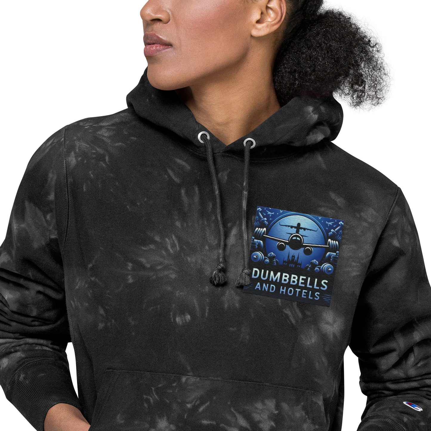 Unisex Champion Tie-Dye Hoodie by Dumbbells and Hotels