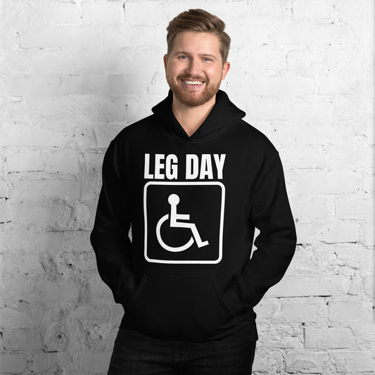 "Leg Day" Unisex Hoodie Handicap Square by Dumbbells and Hotels