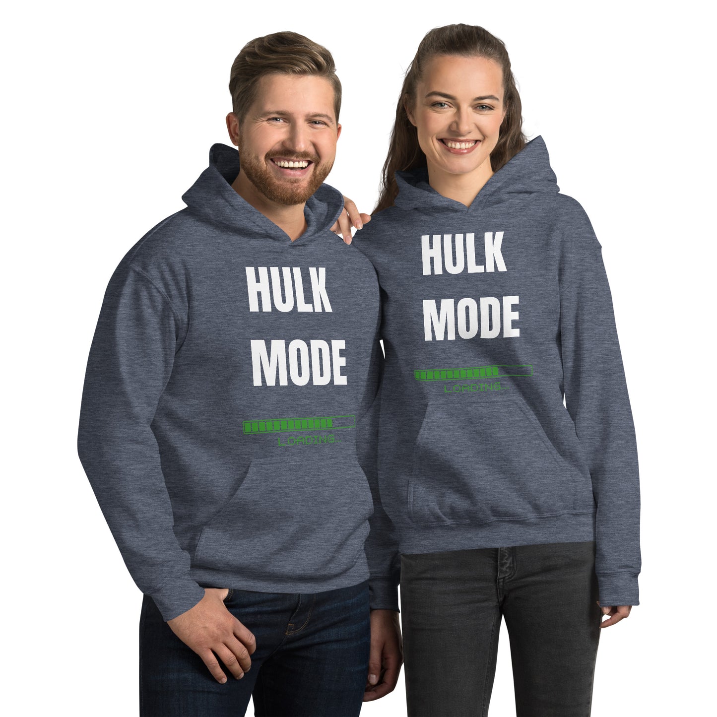 "Hulk Mode" Unisex Hoodie White Text Green Loading by Dumbbells and Hotels