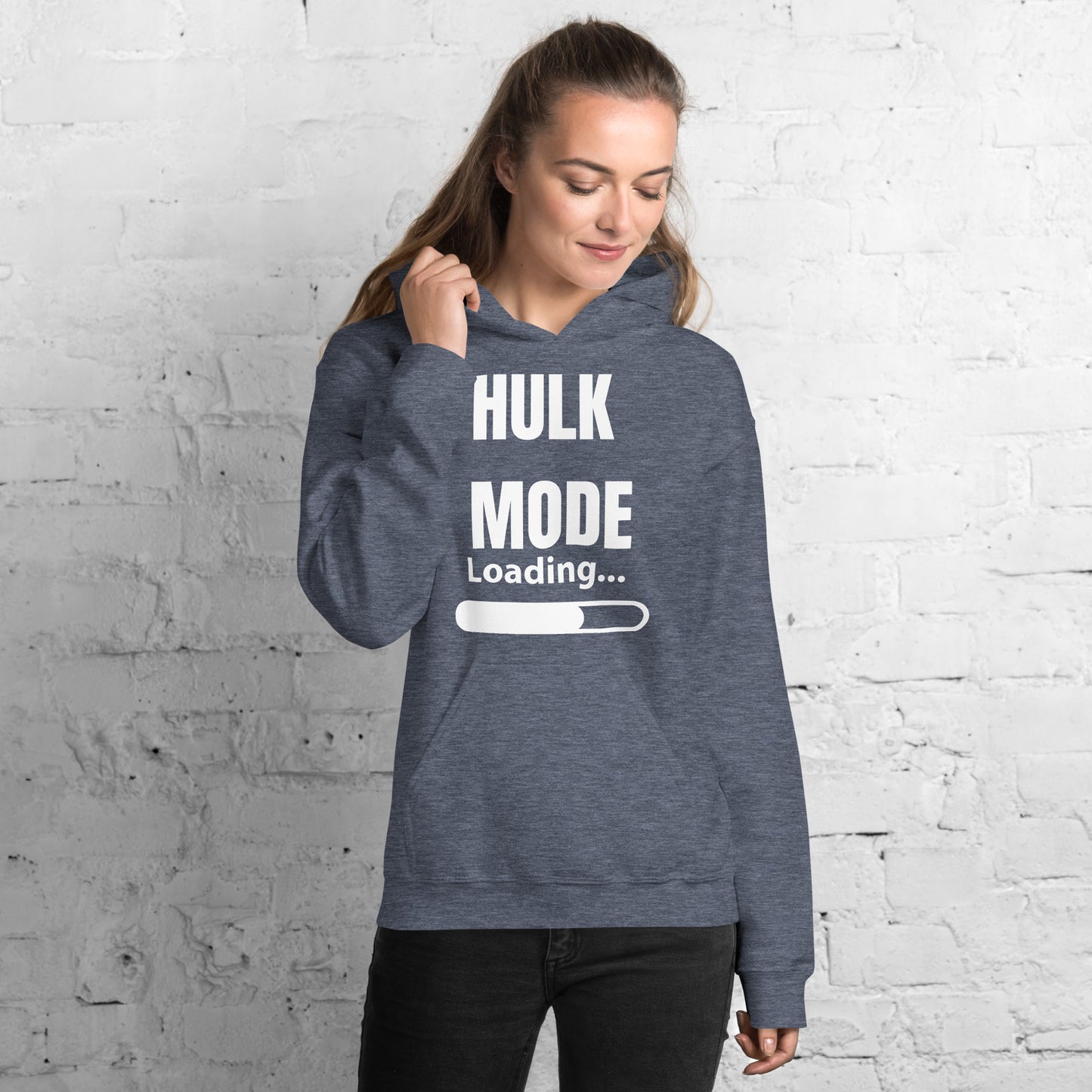 "Hulk Mode" Unisex Hoodie White Text White Loading by Dumbbells and Hotels