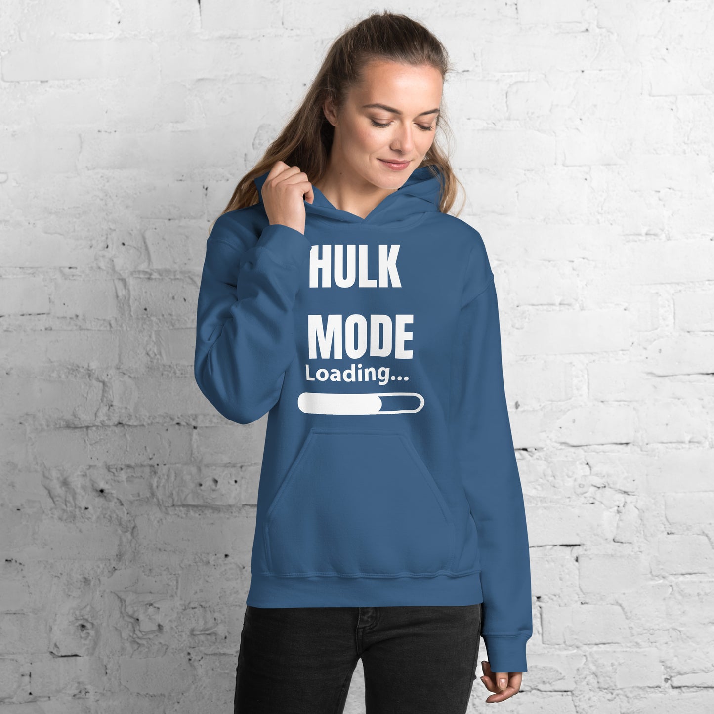 "Hulk Mode" Unisex Hoodie White Text White Loading by Dumbbells and Hotels