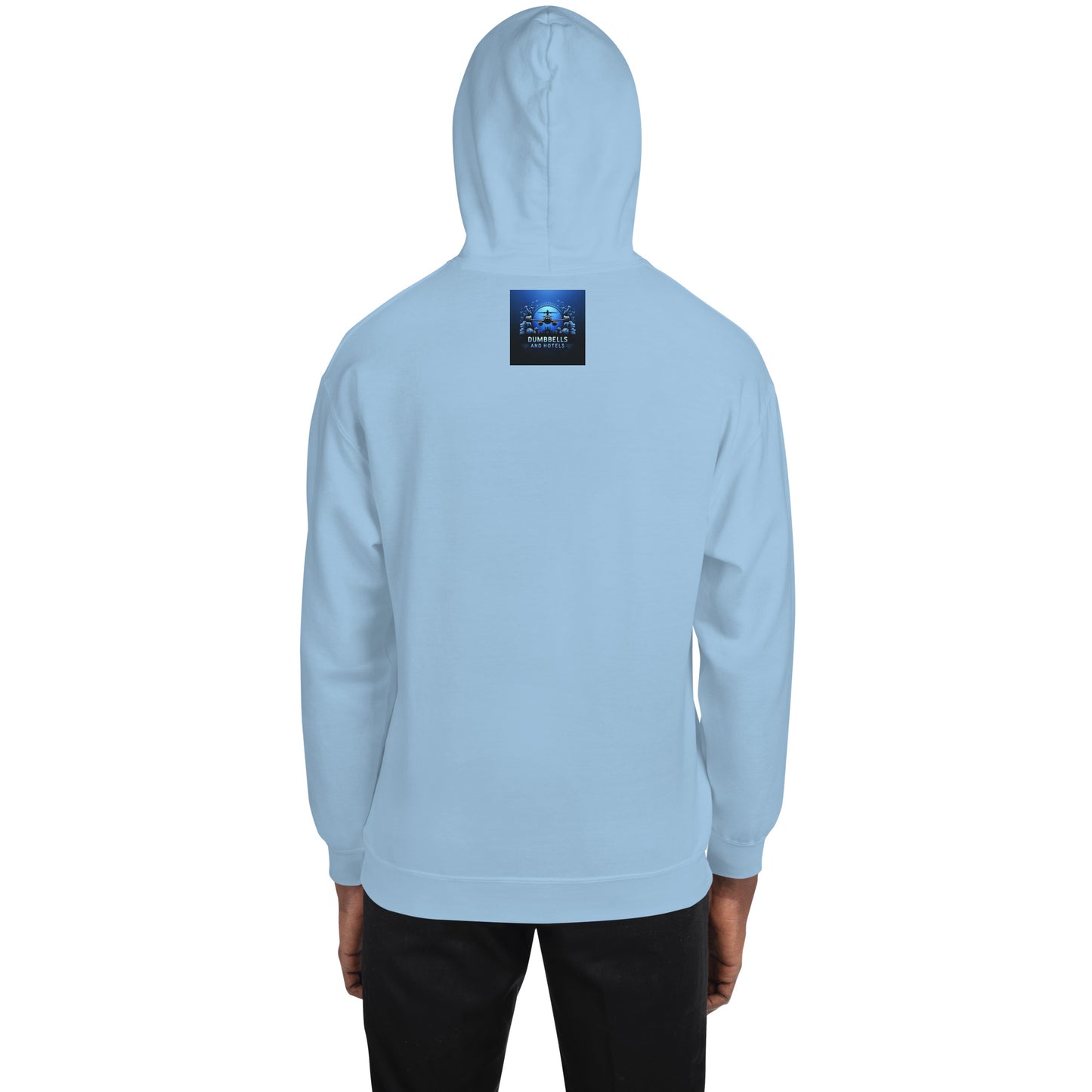 "Lift" Unisex Hoodie Blue Text Glow by Dumbbells and Hotels