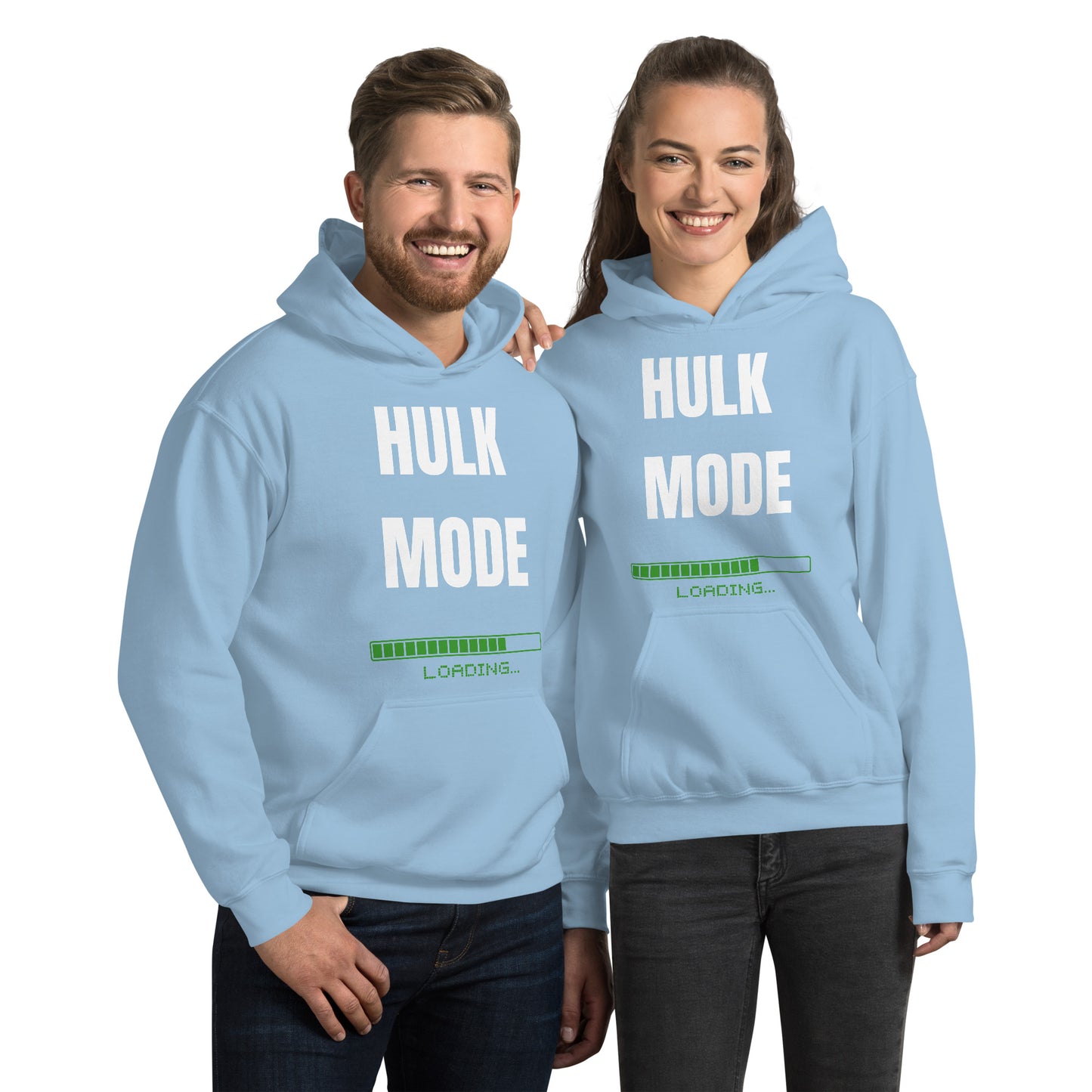 "Hulk Mode" Unisex Hoodie White Text Green Loading by Dumbbells and Hotels