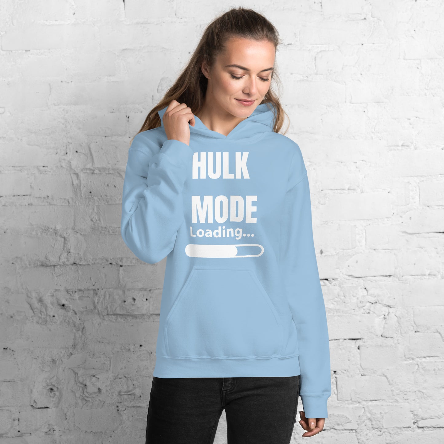 "Hulk Mode" Unisex Hoodie White Text White Loading by Dumbbells and Hotels