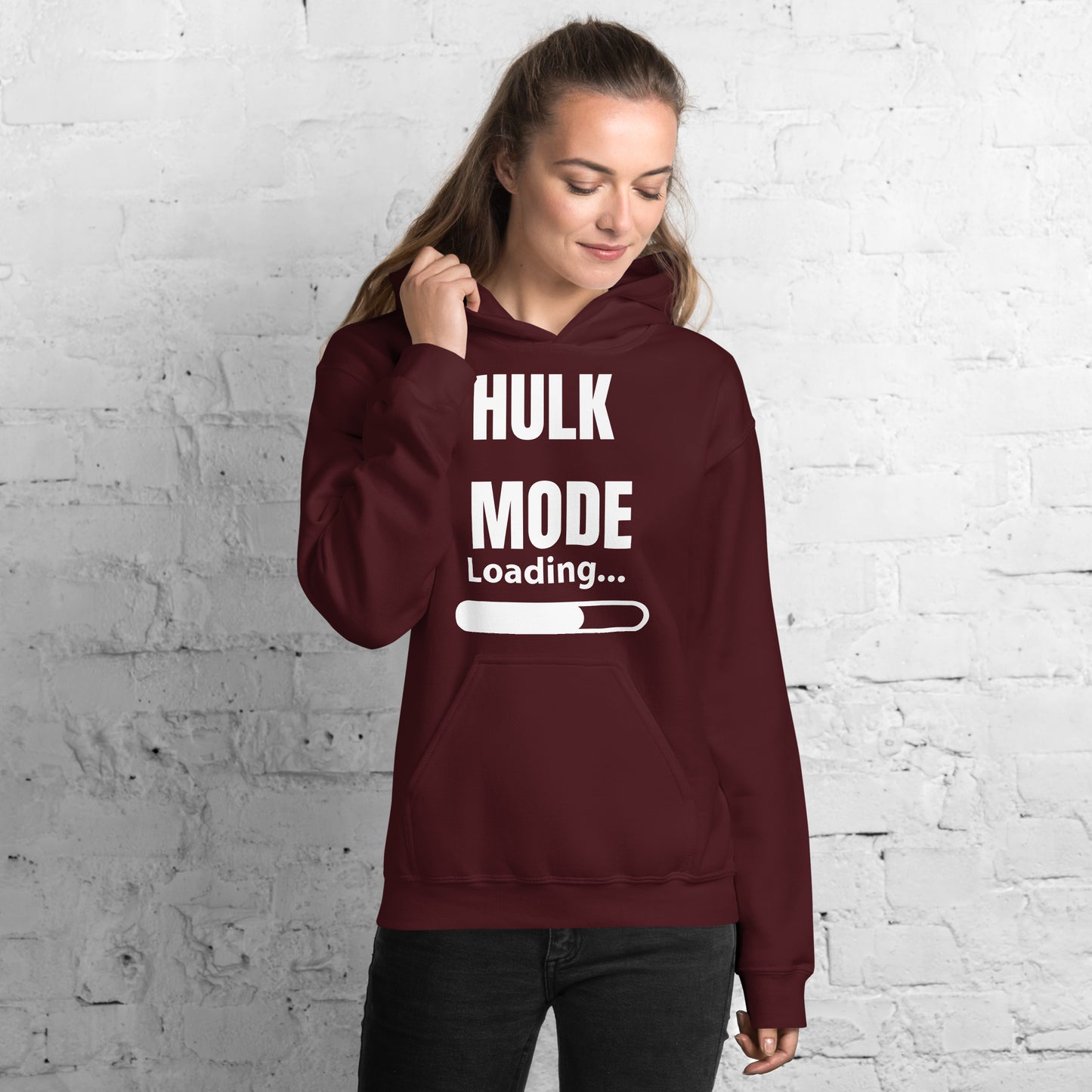 "Hulk Mode" Unisex Hoodie White Text White Loading by Dumbbells and Hotels