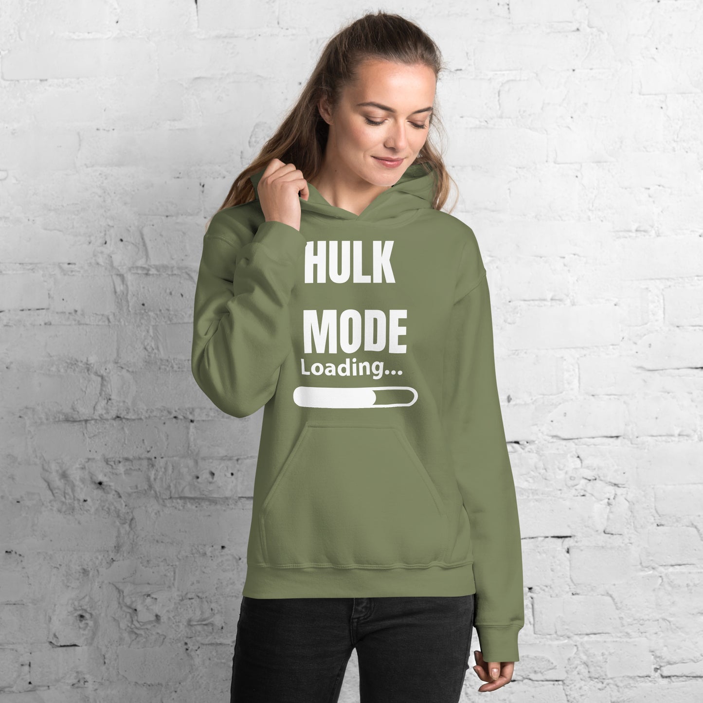 "Hulk Mode" Unisex Hoodie White Text White Loading by Dumbbells and Hotels