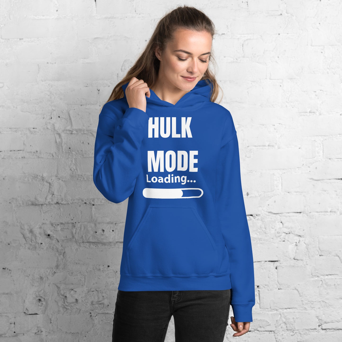 "Hulk Mode" Unisex Hoodie White Text White Loading by Dumbbells and Hotels