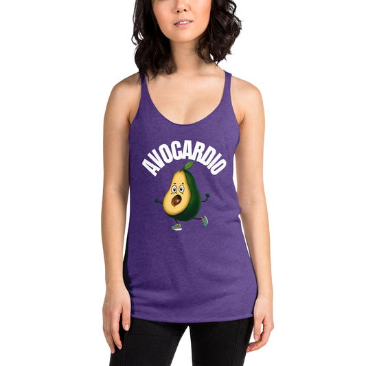 "Avocardio" Women's Racerback Tank White Text Avocado by Dumbbells and Hotels