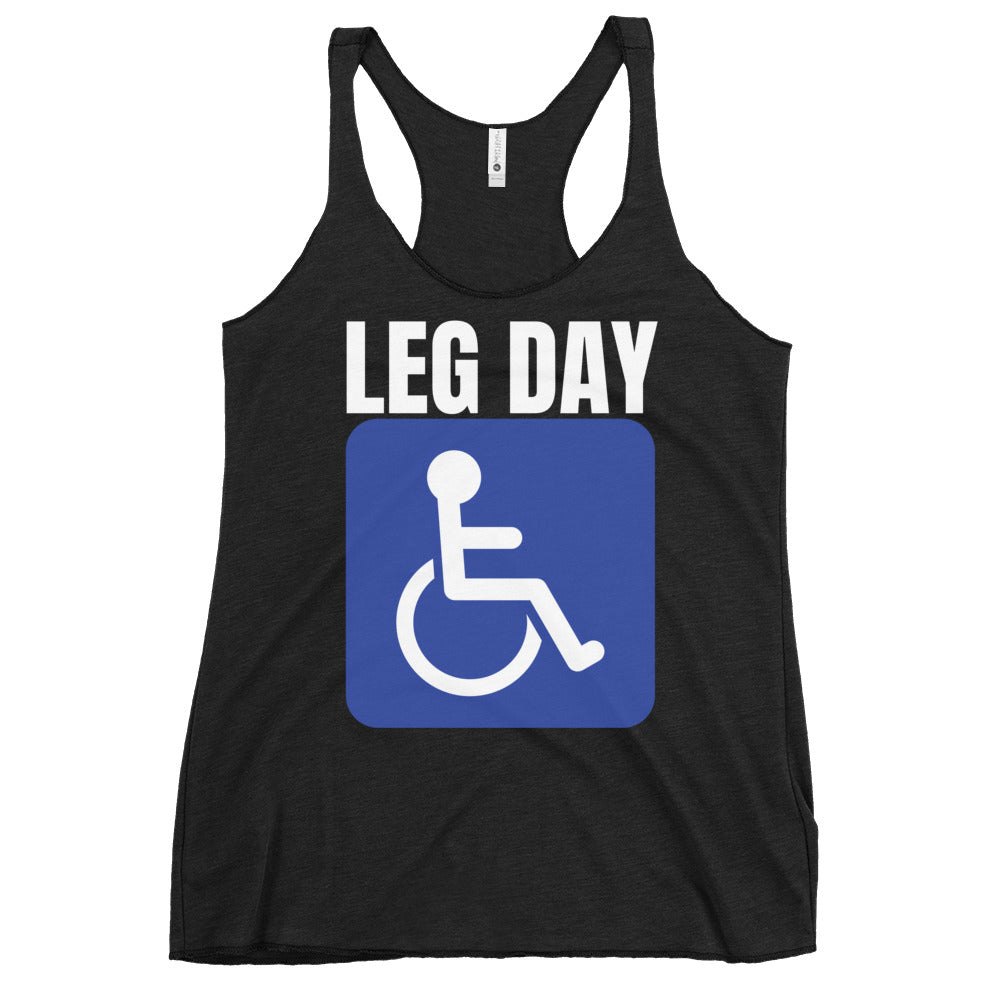 "Leg Day" Women's Racerback Tank Handicap Blue by Dumbbells and Hotels